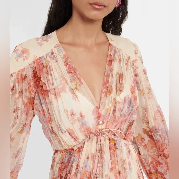 Zimmermann Devi Gathered Yoke Long Sleeve Chiffon Dress NWTsizeAU 2 ( US 8 )